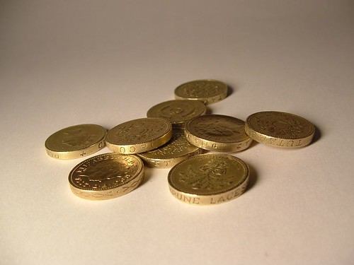 Pile of British pound coins